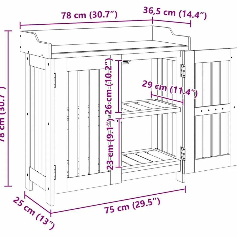 vidaXL Armarios Y Almacenamiento-Armario de Jardín con estante Natural 78 x 36,5 x 78cm