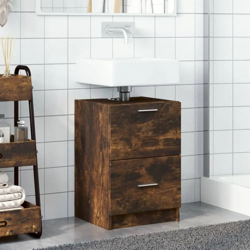 vidaXL Armario de lavabo madera ingeniería 40x37x59 cm Roble ahumado Outlet