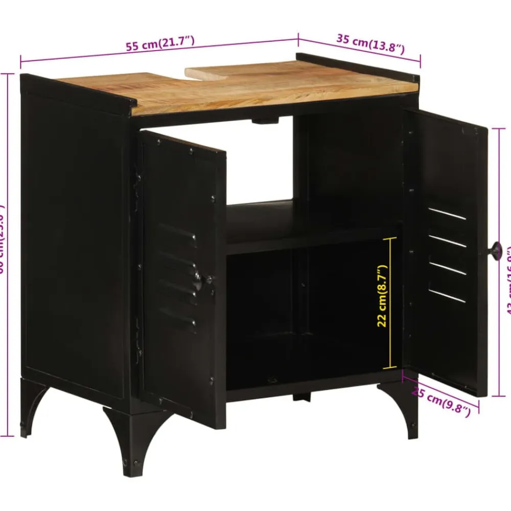vidaXL Armario de lavabo de baño hierro y madera mango 55x35x60 cm Discount