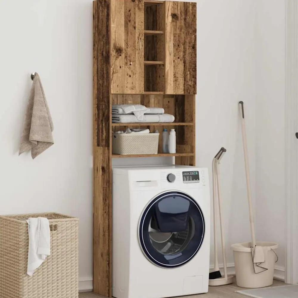 vidaXL Accesorios Para Electrodomésticos-Armario de lavadora madera envejecida 64x25,5x190 cm