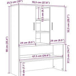 vidaXL Accesorios Para Electrodomésticos-Armario de lavadora gris hormigón 70,5x25,5x90 cm