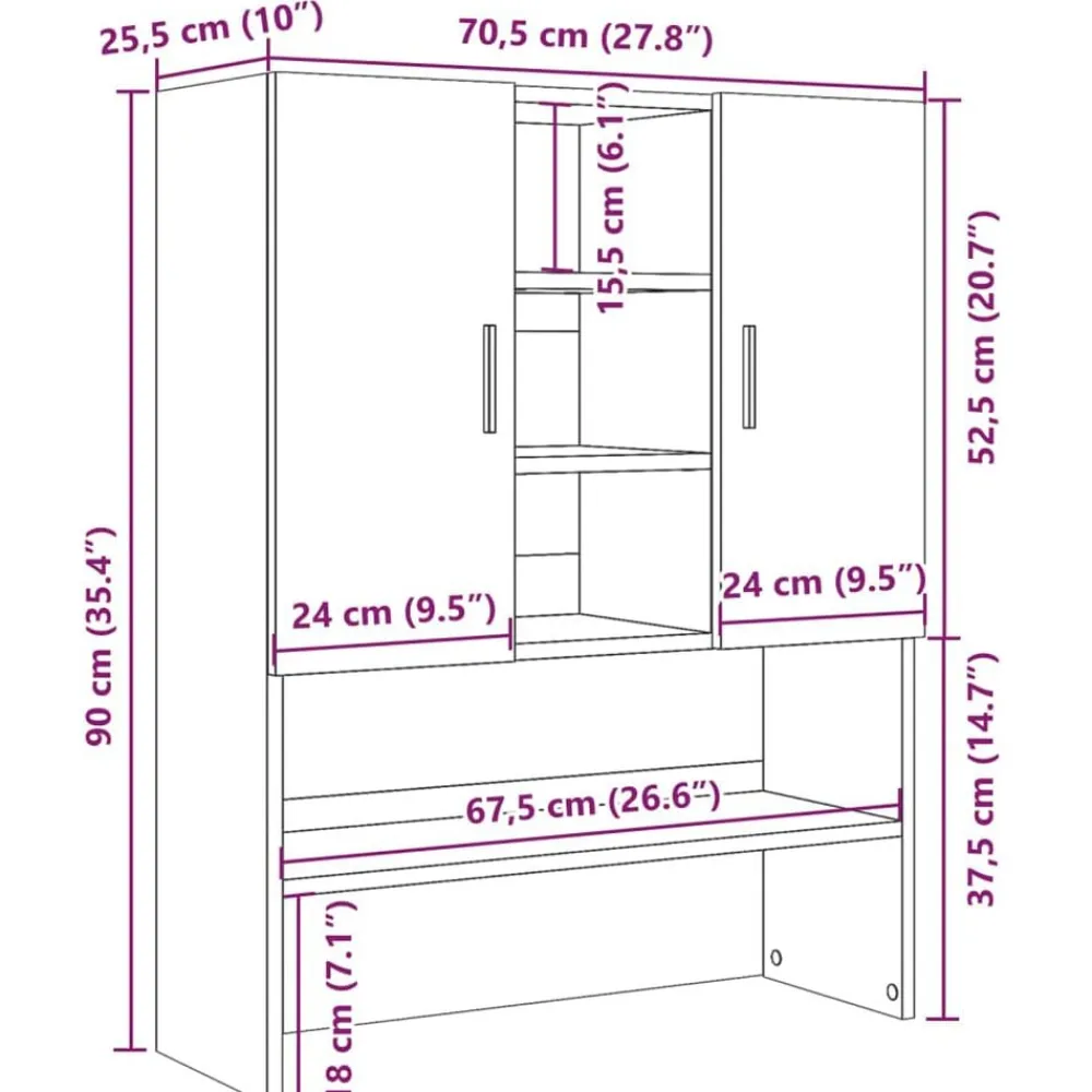 vidaXL Accesorios Para Electrodomésticos-Armario de lavadora gris hormigón 70,5x25,5x90 cm