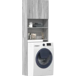 vidaXL Armario de lavadora madera ingeniería 64x24x190 cm Gris sonoma New