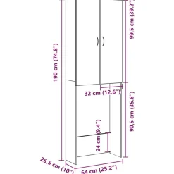vidaXL Armario de lavadora 64x25,5x190 cm Roble artisan Clearance