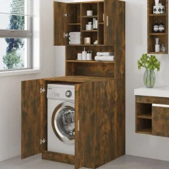 vidaXL Armario de lavadora madera contrachapada color Roble ahumado Online