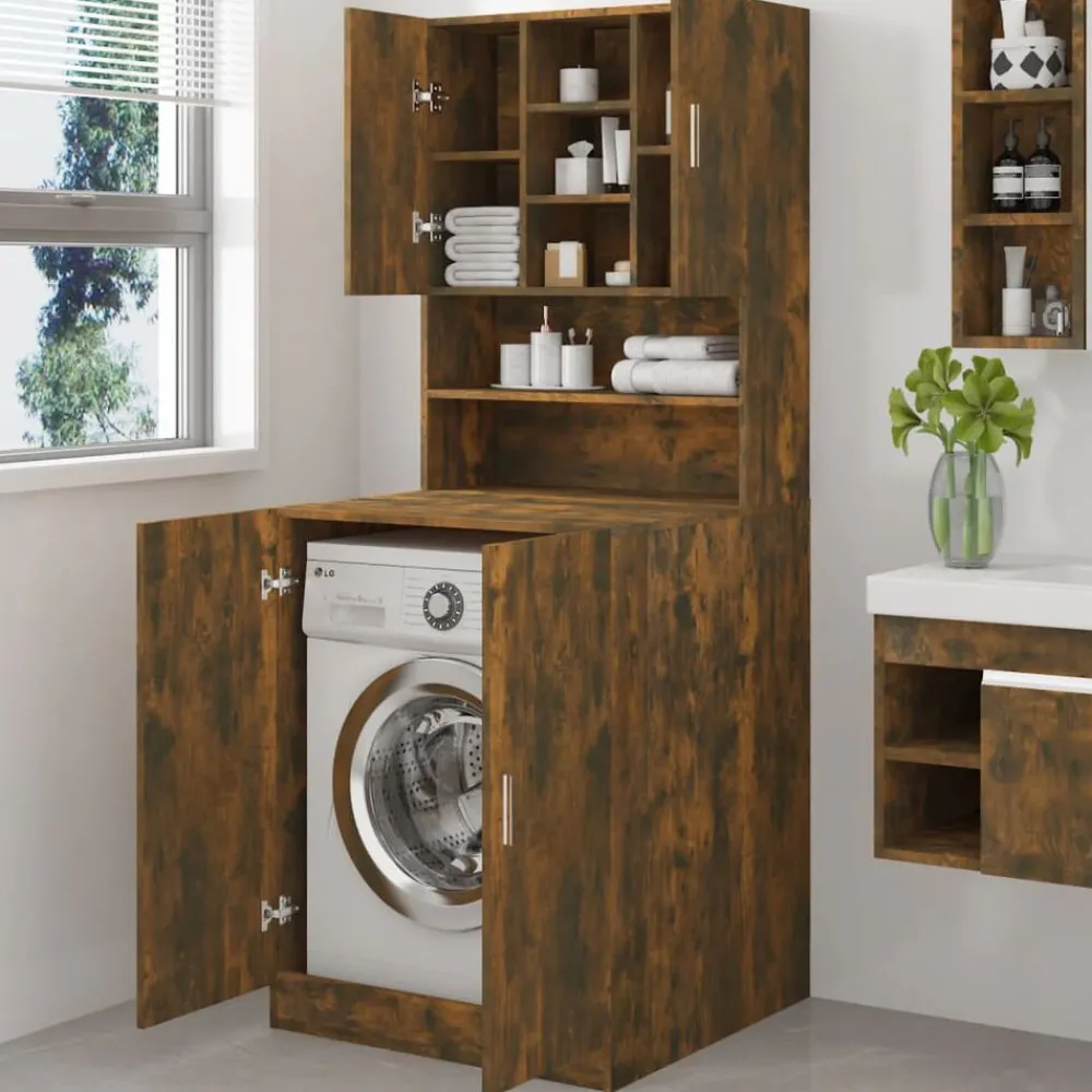 vidaXL Armario de lavadora madera contrachapada color Roble ahumado Online
