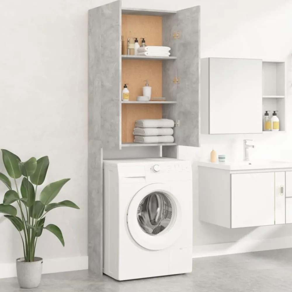 vidaXL Accesorios Para Electrodomésticos-Armario de lavadora gris hormigón 64x25,5x190 cm