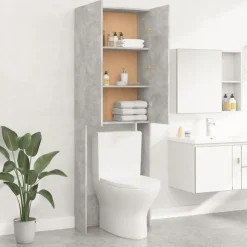 vidaXL Accesorios Para Electrodomésticos-Armario de lavadora gris hormigón 64x25,5x190 cm