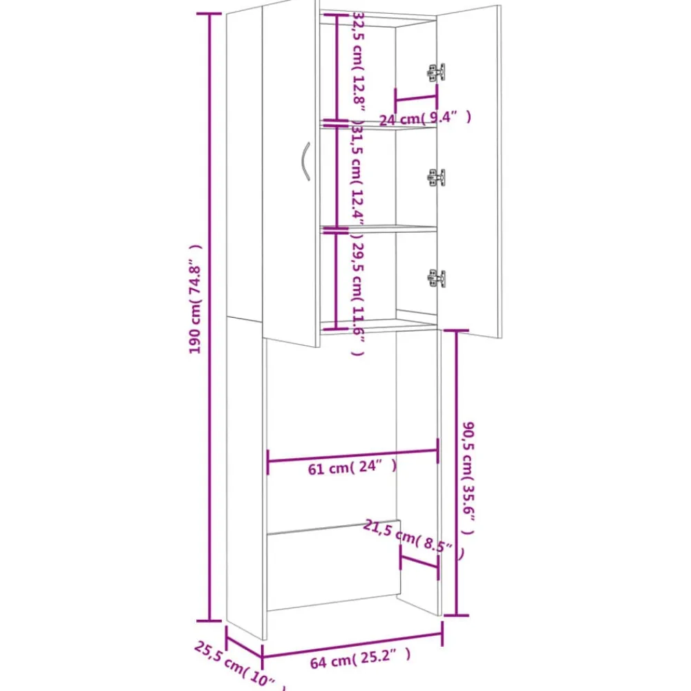 vidaXL Accesorios Para Electrodomésticos-Armario de lavadora color 64x25,5x190 cm