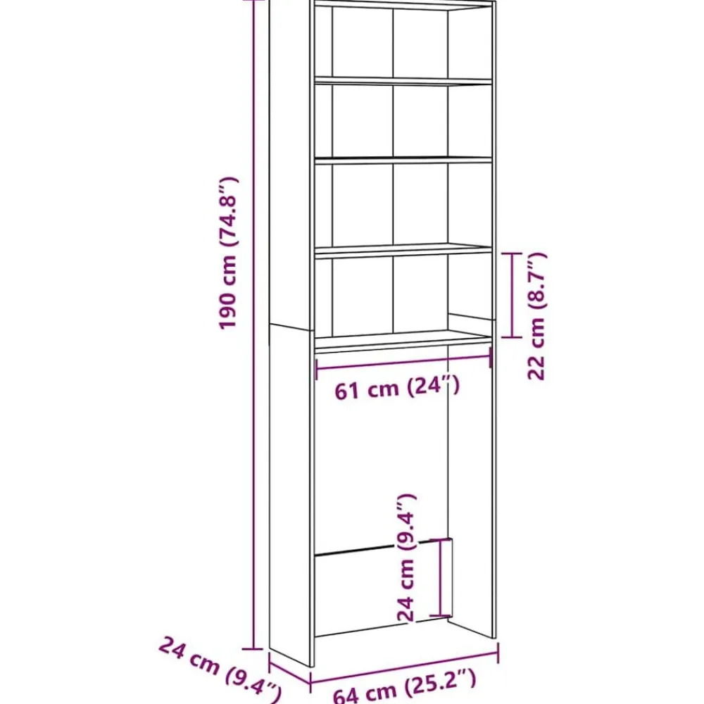 vidaXL Accesorios Para Electrodomésticos-Armario de lavadora 64x24x190 cm