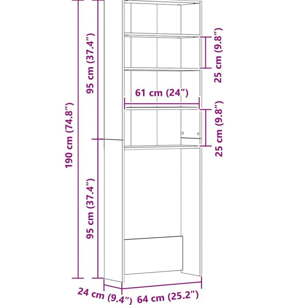 vidaXL Armario de lavadora color 64x24x190 cm Roble ahumado Sale