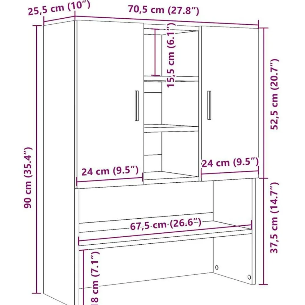 vidaXL Accesorios Para Electrodomésticos-Armario de lavadora 70,5x25,5x90 cm