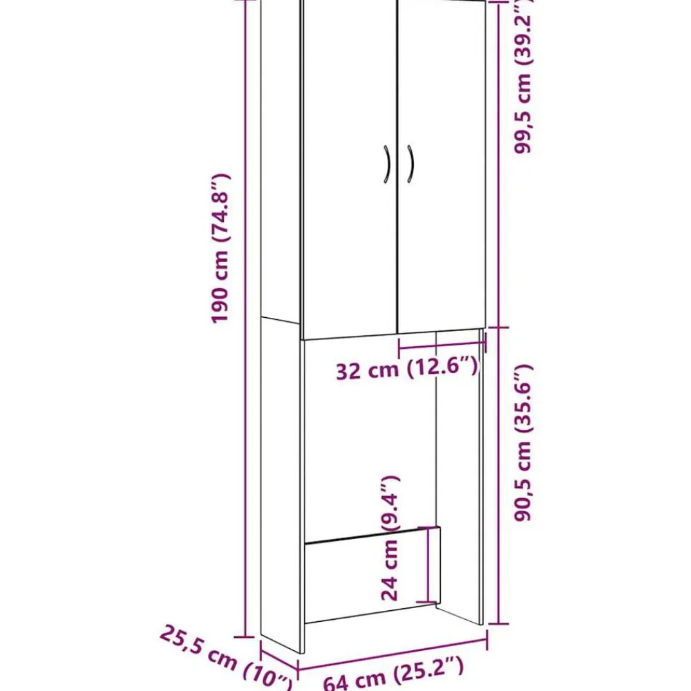 vidaXL Accesorios Para Electrodomésticos-Armario de lavadora madera envejecida 64x25,5x190 cm