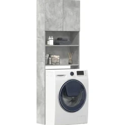 vidaXL Armario de lavadora madera ingeniería gris hormigón 64x24x190cm Gris hormig&oacute;n Sale