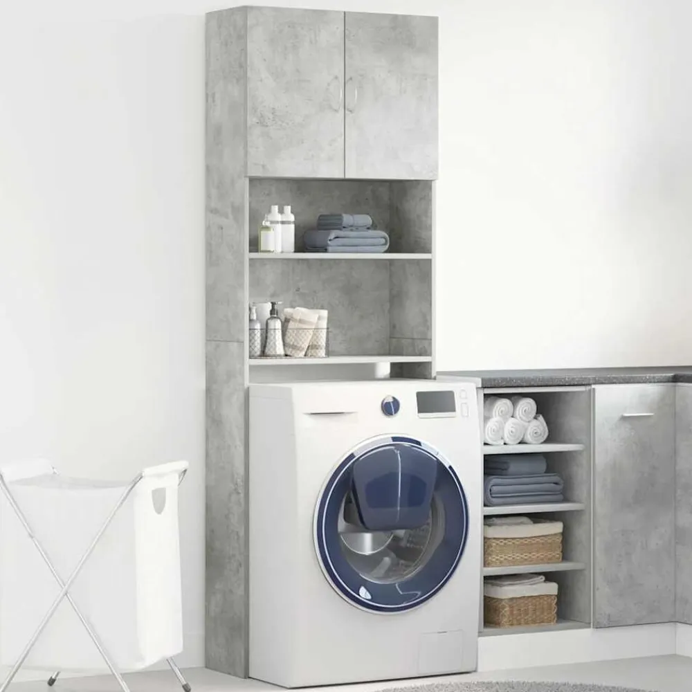vidaXL Armario de lavadora madera ingeniería gris hormigón 64x24x190cm Gris hormigón Sale