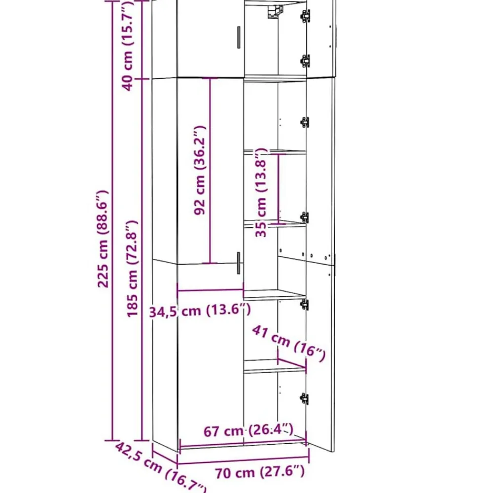 vidaXL Armario de madera de ingeniería 70x42,5x225 cm Blanco Hot
