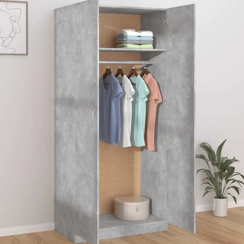 vidaXL Armario de madera contrachapada gris hormigón 90x52x200 cm Gris hormigón