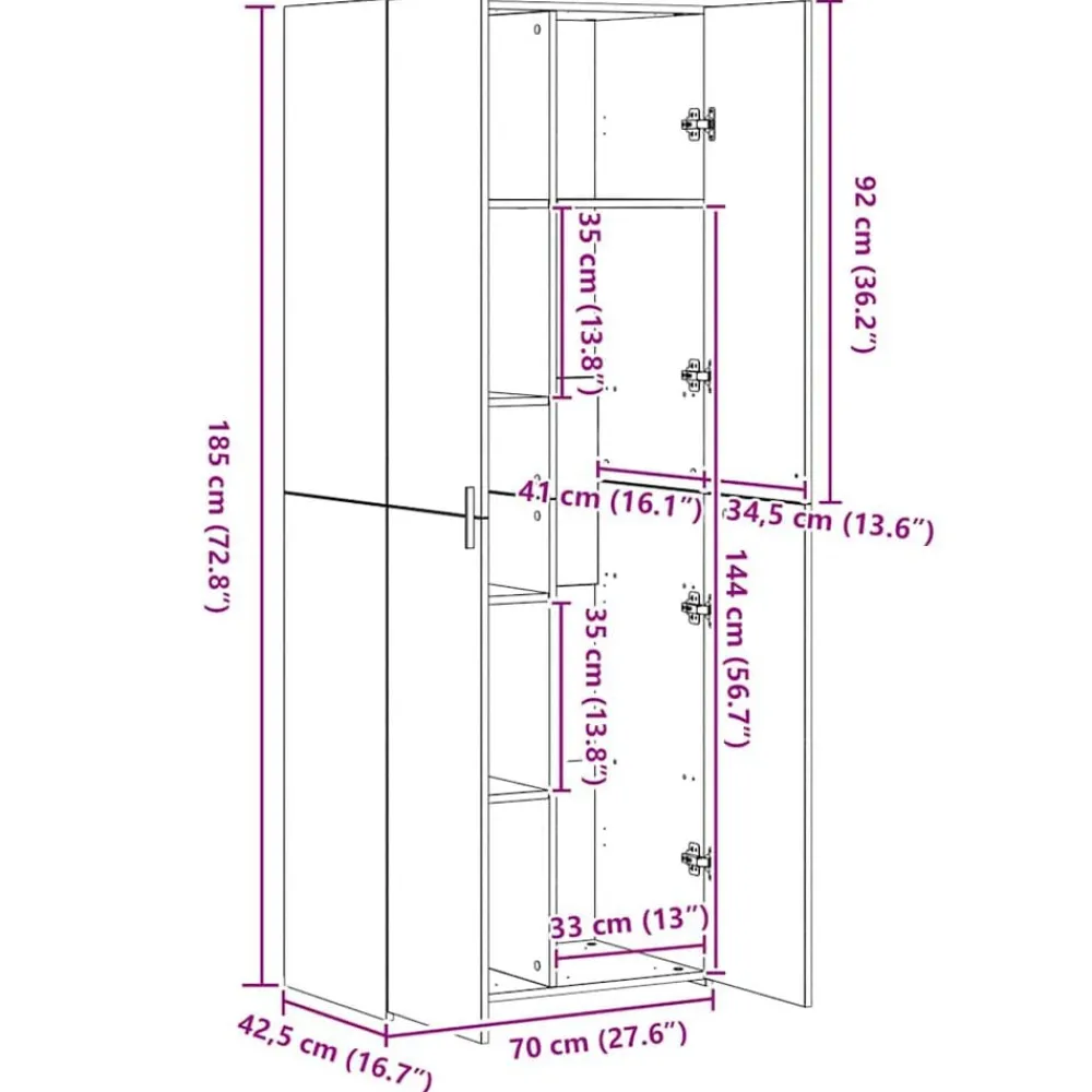 vidaXL Armarios Y Almacenamiento-Armario de madera de ingeniería 70x42,5x225 cm