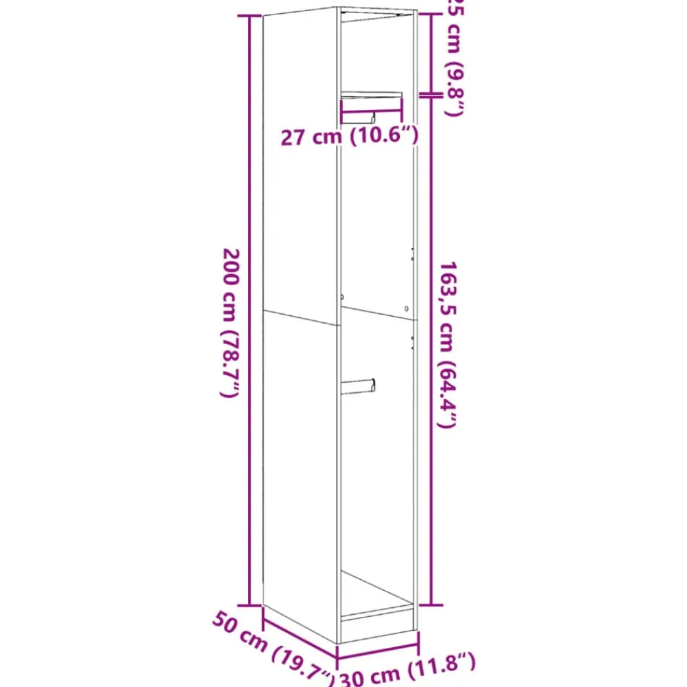 vidaXL Armario de madera de ingeniería 30x50x200 cm Blanco