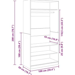 vidaXL Armario de madera contrachapada 100x50x200 cm Blanco Clearance