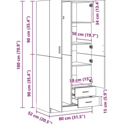 vidaXL Armario de madera de ingeniería 80x52x180 cm Blanco Clearance
