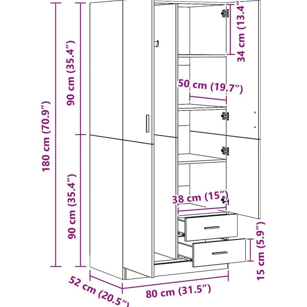 vidaXL Armario de madera de ingeniería 80x52x180 cm Blanco Clearance