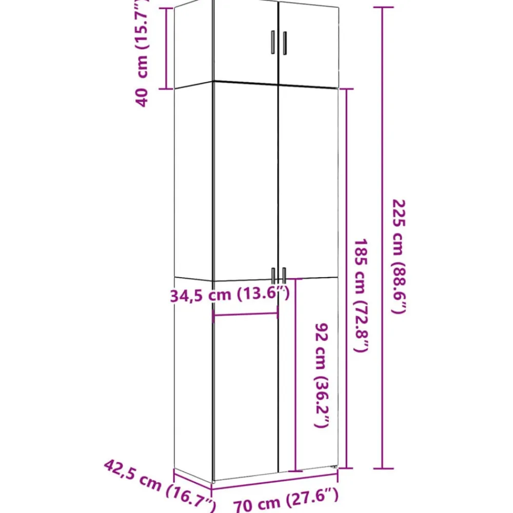 vidaXL Armario de madera de ingeniería gris hormigón 70x42,5x225 cm Gris hormigón Hot