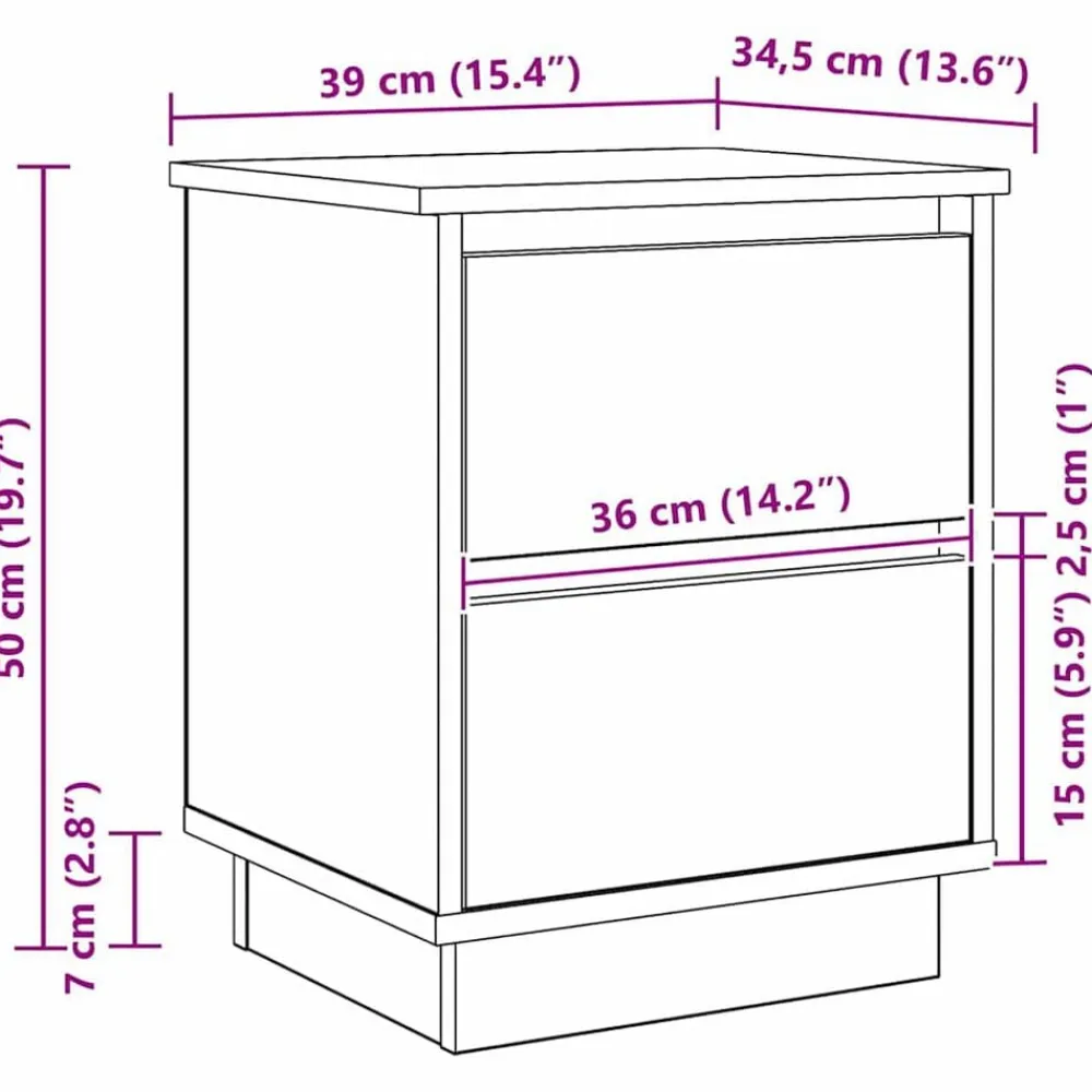 vidaXL Mesas-Armario de Noche 39 x 34,5 x 50 cm Madera de ingeniería