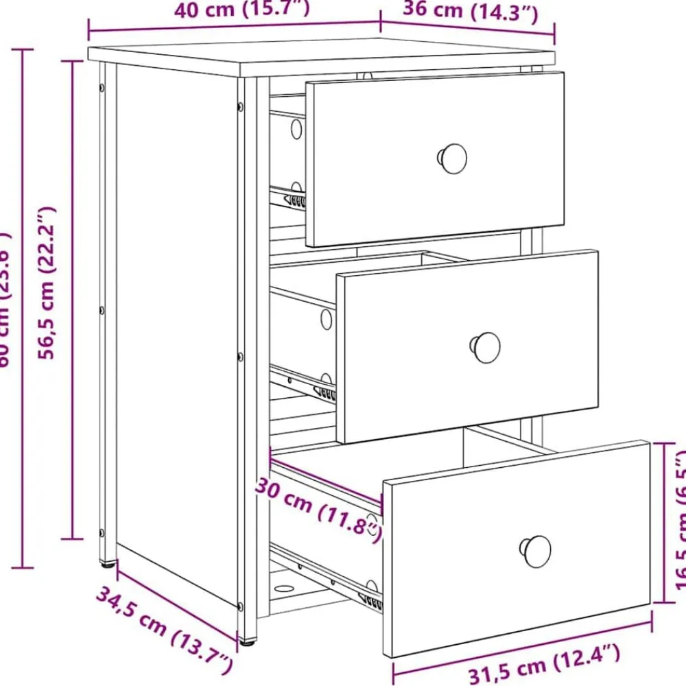 vidaXL Armario de Noche con cajón Marrón 40 x 36 x 60 cm Madera envejecida Outlet