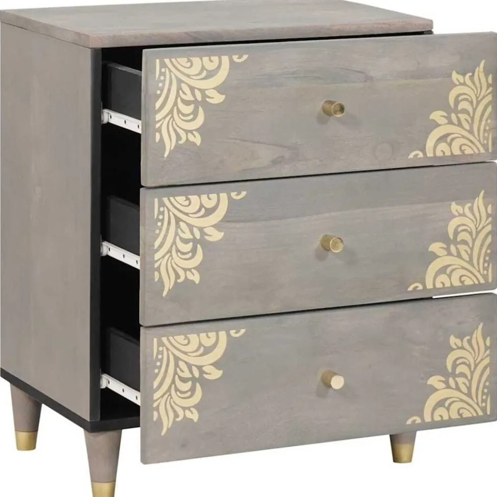 vidaXL Armario de Noche 50 x 33 x 62 cm Madera de mango maciza Gris Sale