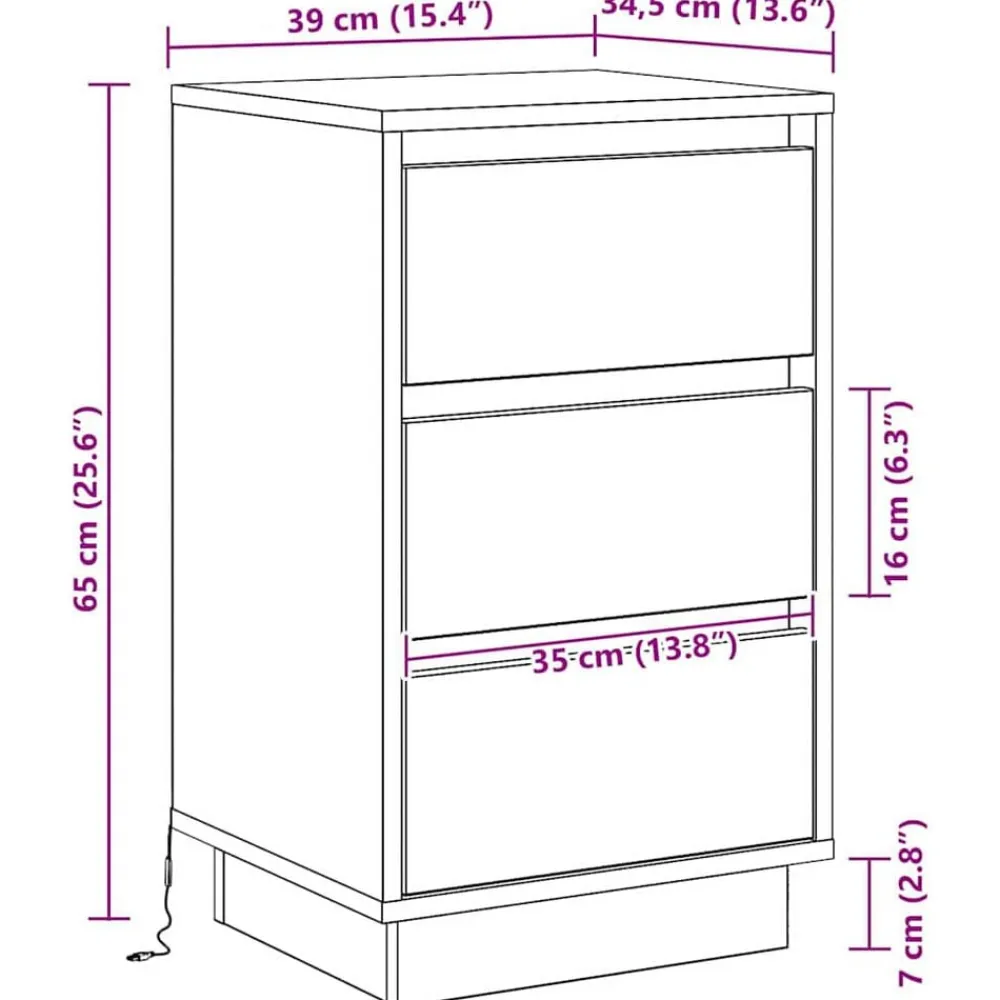 vidaXL Mesas-Armario de Noche Gris 39 x 34,5 x 65 cm Madera de ingeniería