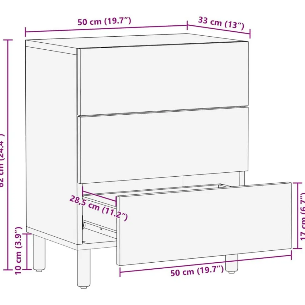 vidaXL Mesas-Armario de Noche Marrón 50 x 33 x 62 cm Madera de mango maciza