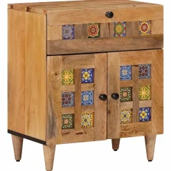 vidaXL Armario de Noche 50 x 33 x 60 cm Madera de mango maciza Natural Clearance
