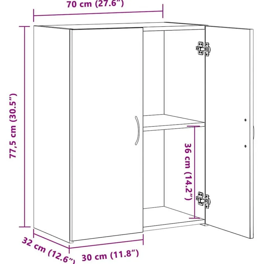 vidaXL Armario de Oficina con puerta Roble artesanal 70 x 32 x 77.5 cm Roble negro New