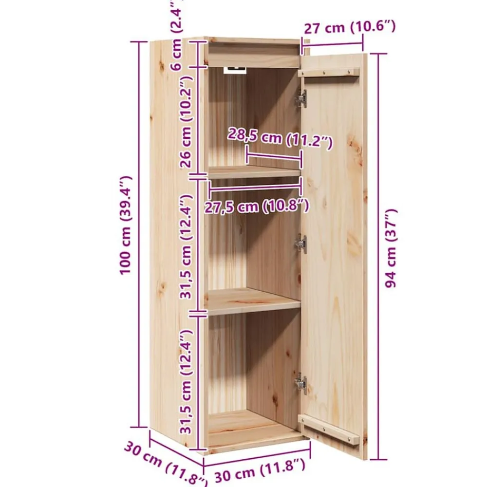 vidaXL Estanterías-Armario de pared de madera maciza de pino 30x30x100 cm