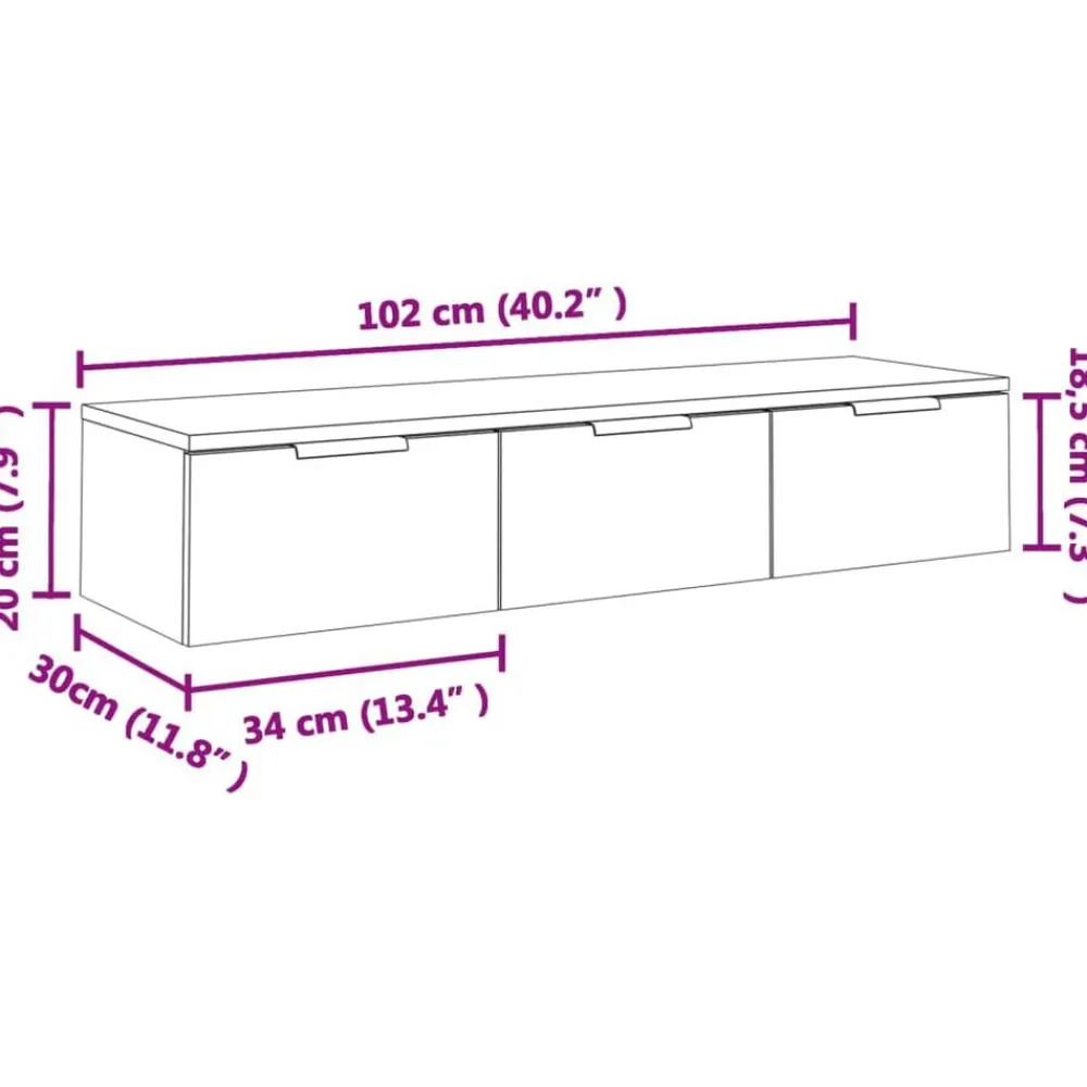 vidaXL Armario de pared madera de ingeniería 102x30x20 cm Roble Sonoma New