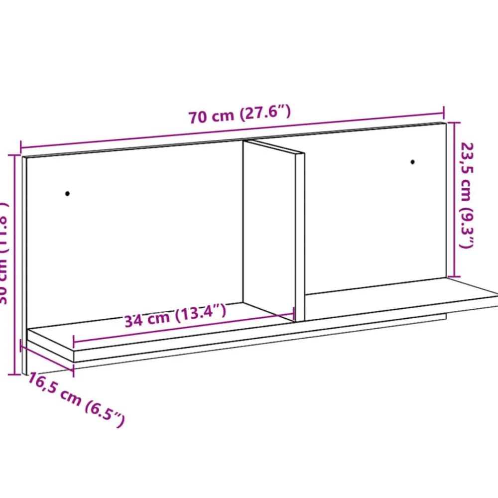 vidaXL Estanterías-Armario de pared madera ingeniería 70x16,5x30 cm