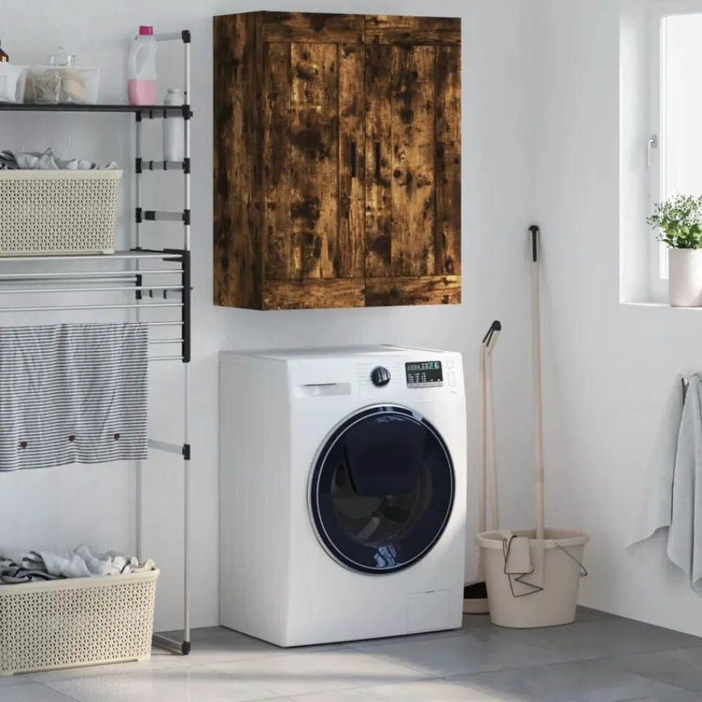 vidaXL Armario de pared madera ingeniería 69,5x34x90 cm Roble ahumado Hot