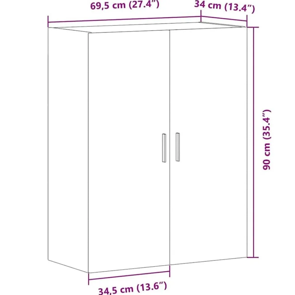 vidaXL Armarios Y Almacenamiento-Armario de pared madera ingeniería marrón roble 69,5x34x90 cm