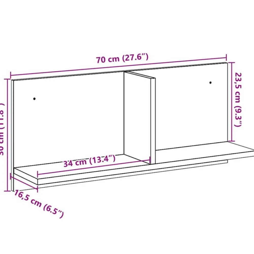 vidaXL Armario de pared madera ingeniería 70x16,5x30 cm Roble Sonoma Hot