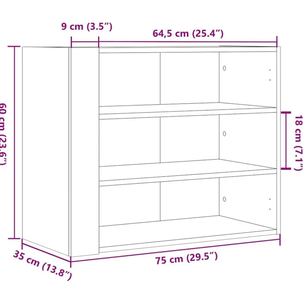 vidaXL Estanterías-Armario de pared madera de ingeniería marrón roble 75x35x60 cm