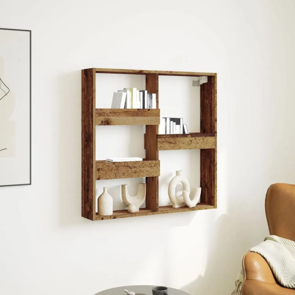 vidaXL Estanterías-Armario de pared madera ingeniería madera envejecida 80x15x80cm