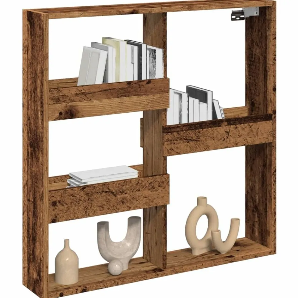 vidaXL Estanterías-Armario de pared madera ingeniería madera envejecida 80x15x80cm