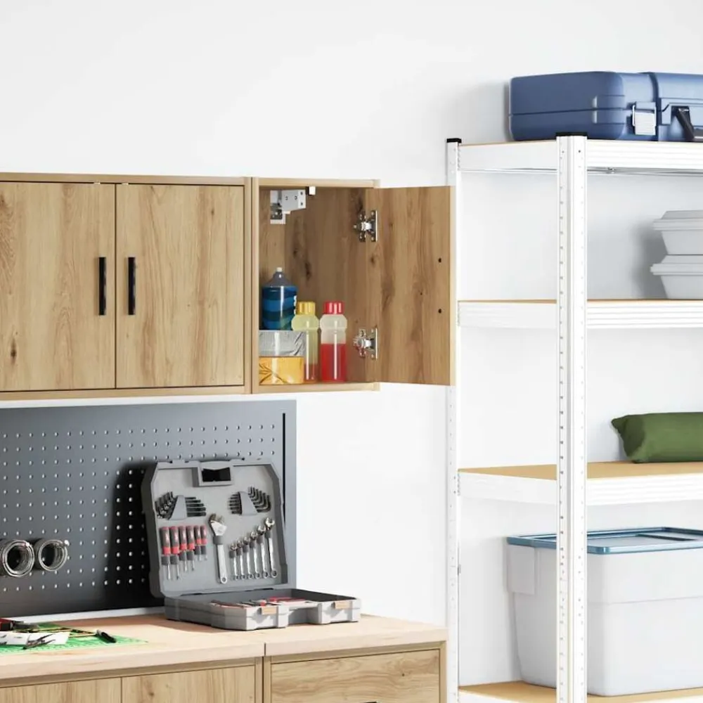 vidaXL Almacenamiento Industrial-Armario de pared para garaje madera ingeniería artesanal roble