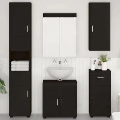 vidaXL Armario de pared para baño TULUM 37 x 24,5 x 86 cm Negro Discount