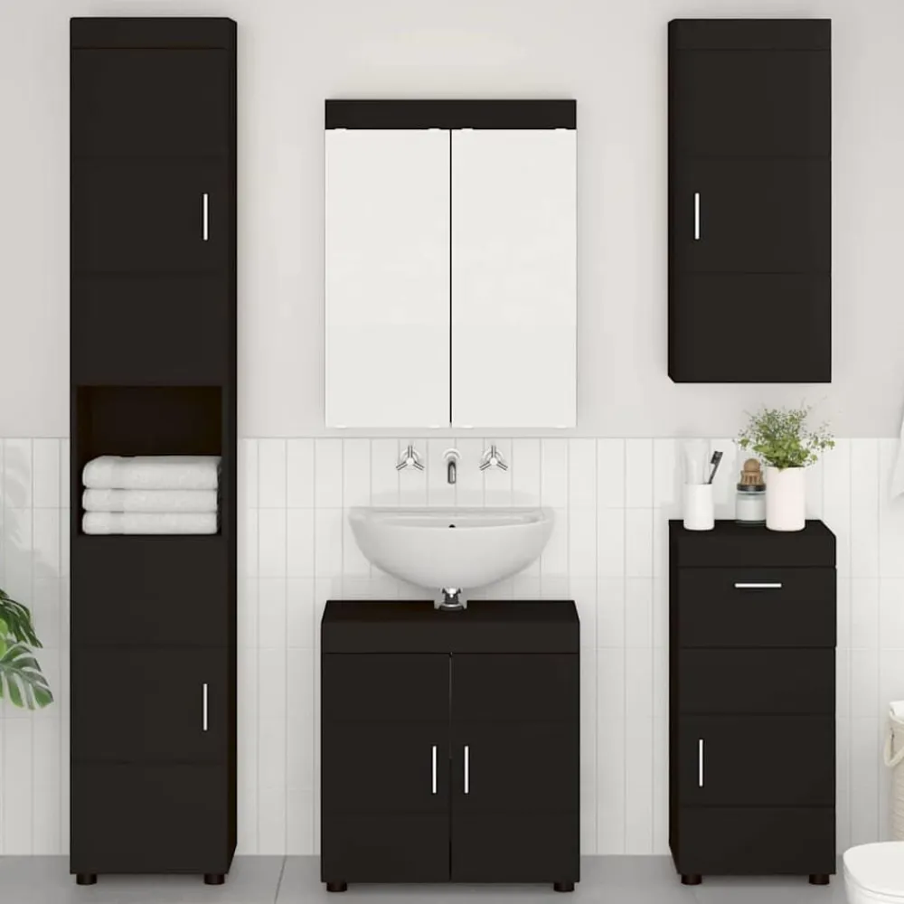 vidaXL Armario de pared para baño TULUM 37 x 24,5 x 86 cm Negro Discount