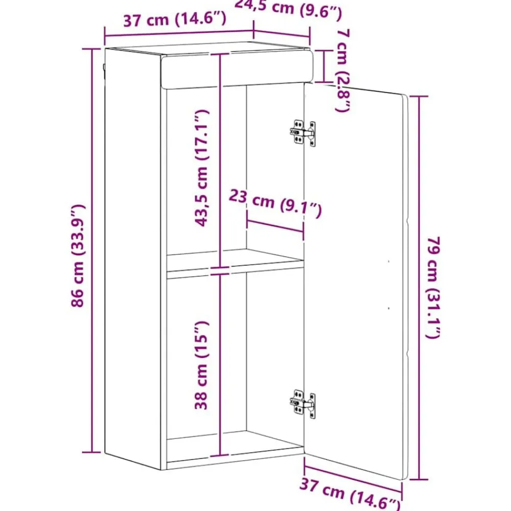 vidaXL Armario de pared para baño TULUM 37 x 24,5 x 86 cm Negro Discount
