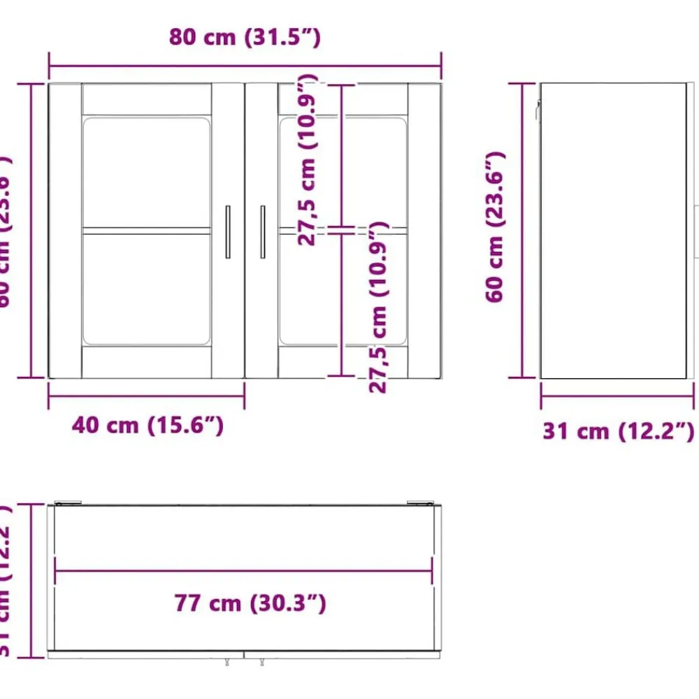 vidaXL Armarios Y Almacenamiento-Armario de pared para cocina puerta cristal Porto roble sonoma