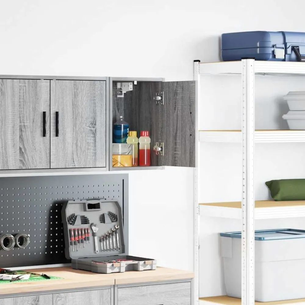 vidaXL Armario de pared para garaje madera de ingeniería Gris sonoma Clearance