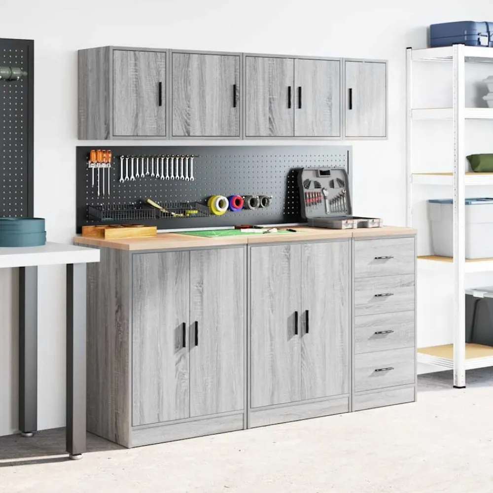 vidaXL Armario de pared para garaje madera de ingeniería Gris sonoma Clearance